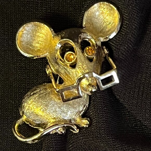 Avon Jewelry - Vintage Avon Mouse Brooch with Hinged Glasses – Gold‑Tone – Collectible